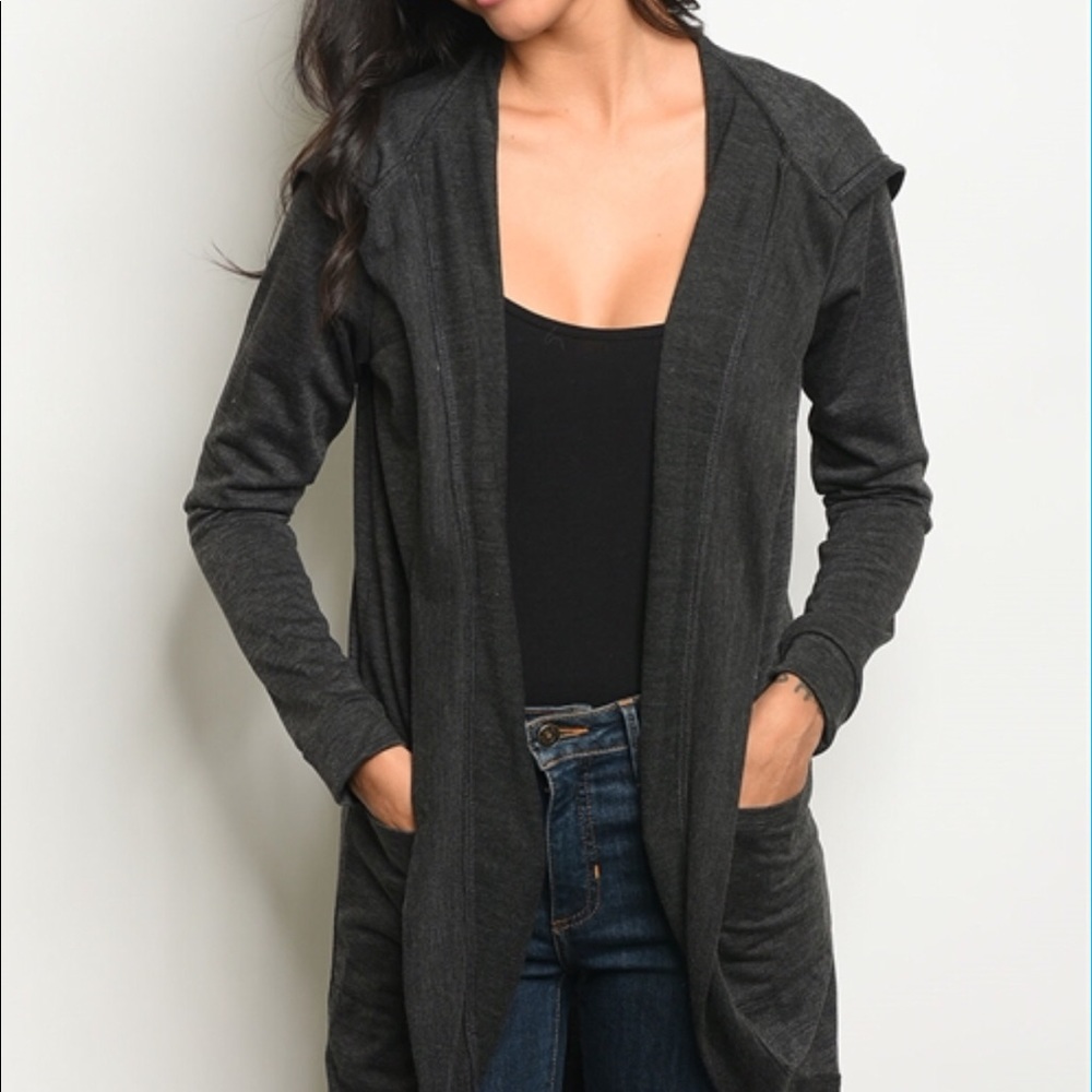 Charcoal gray lightweight hoodie cardigan